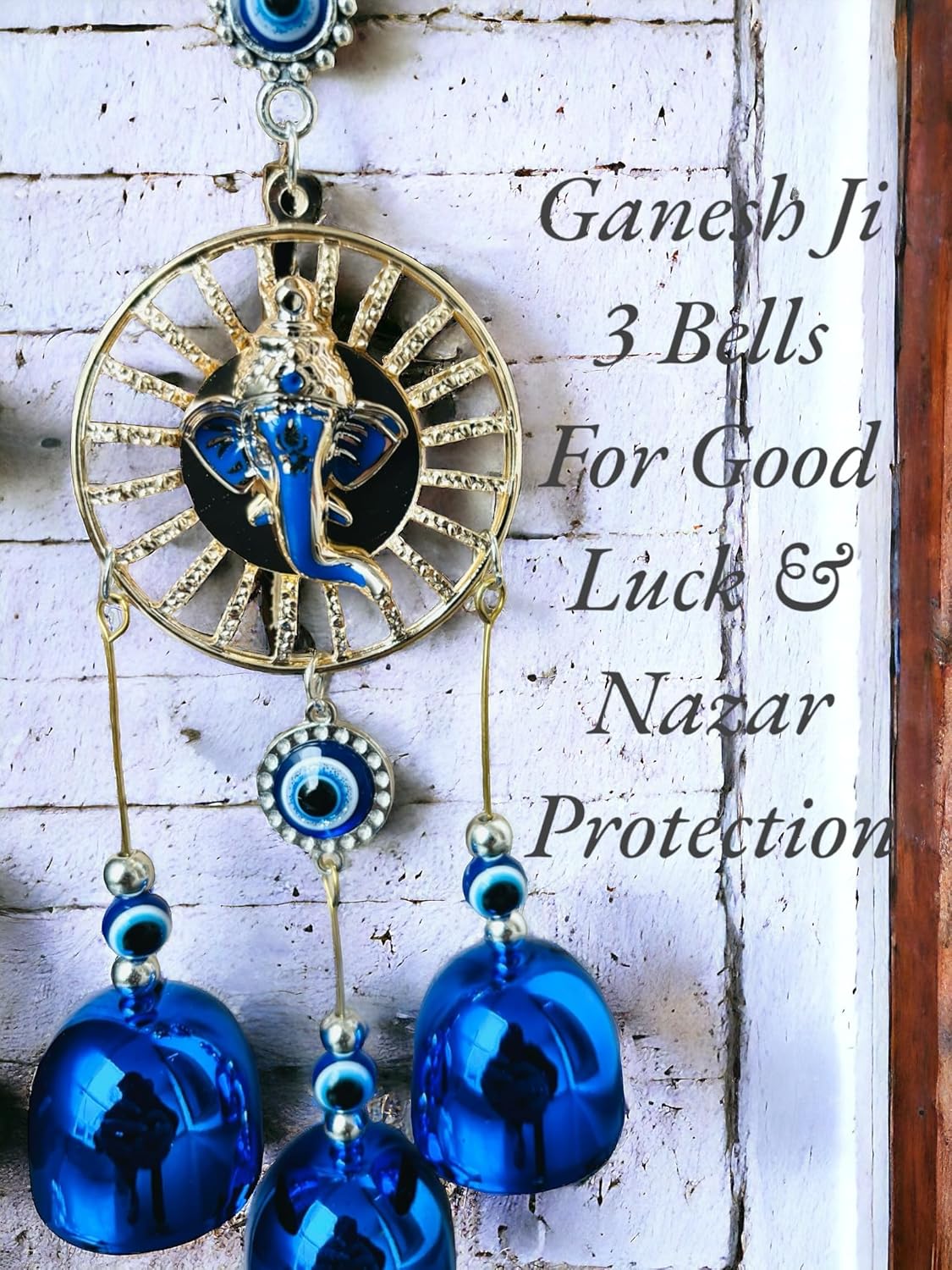 WS Evil Eye Wind Chime With 3 Bells for Home & Office - Brings Positive Vibes & Removes Negative Energy | Wall Hanging (Ganesh Ji) - Image 5