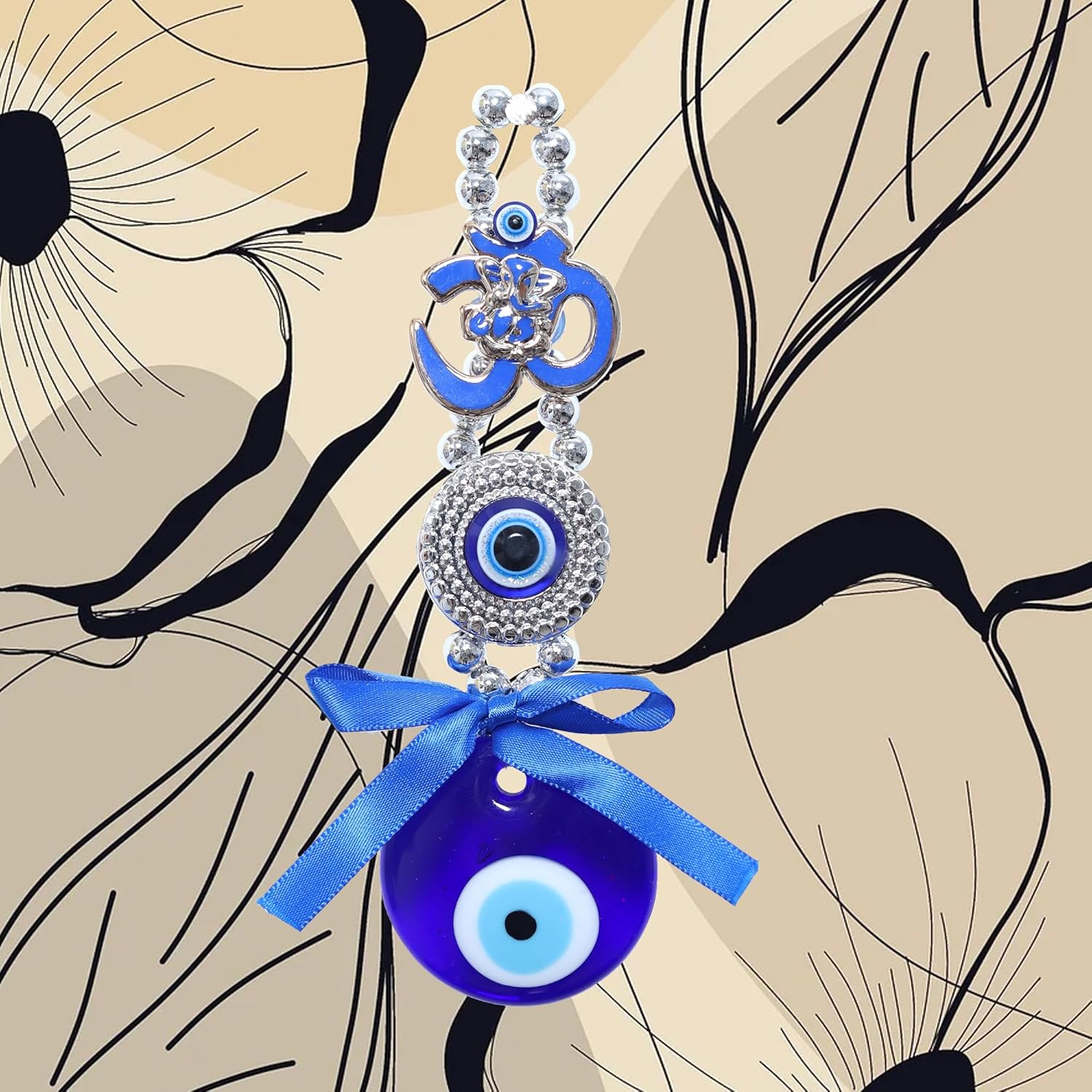 OM Evil Eye Wall Hanging for Car | Nazar Batu for Home Protection, Shop, Office and Home Entrance | Blue - Image 4