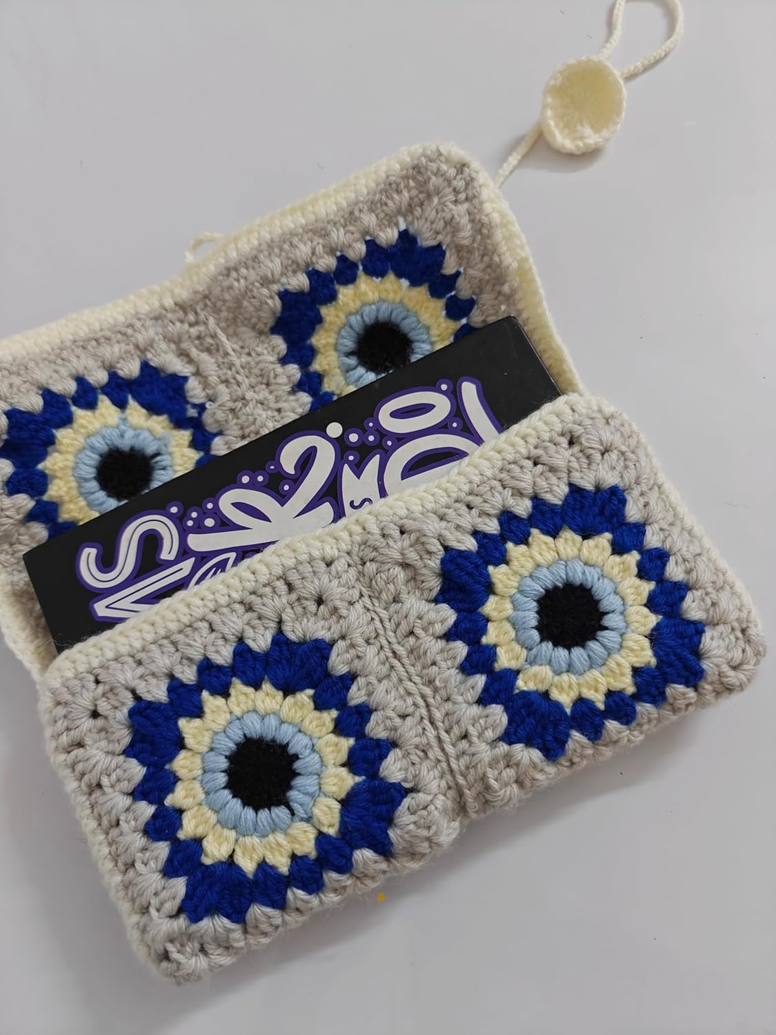 Knotsngifts Crochet Evil Eye Floral Book Sleeve - Image 6