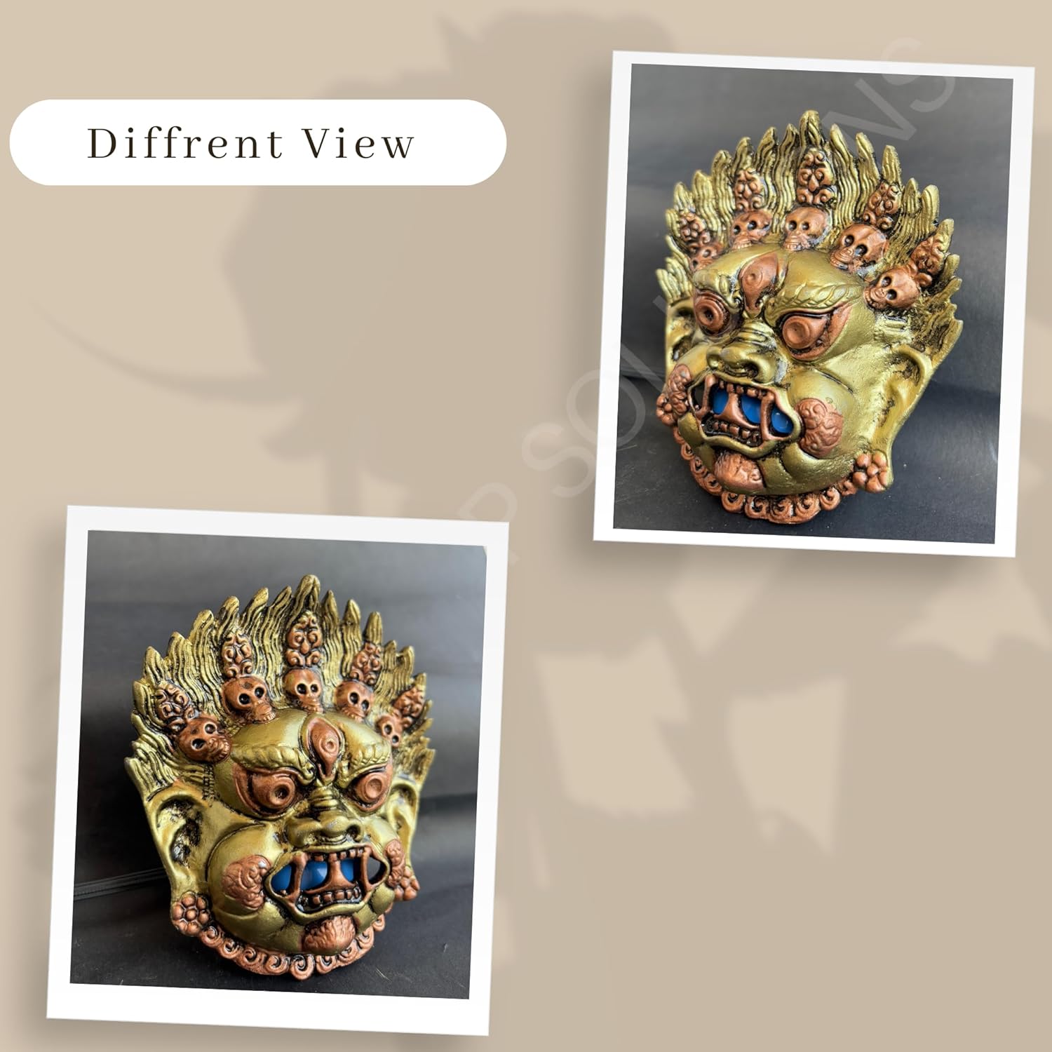 Salvus APP SOLUTIONS Exclusive Metal Gold Nazar Battu Face Mask/Wall Hanging for Evil Eye Protection Suitable for Doors, House, Office, Shops & Wall Decor (Golden_4.5x5.5 Inch) - Image 5