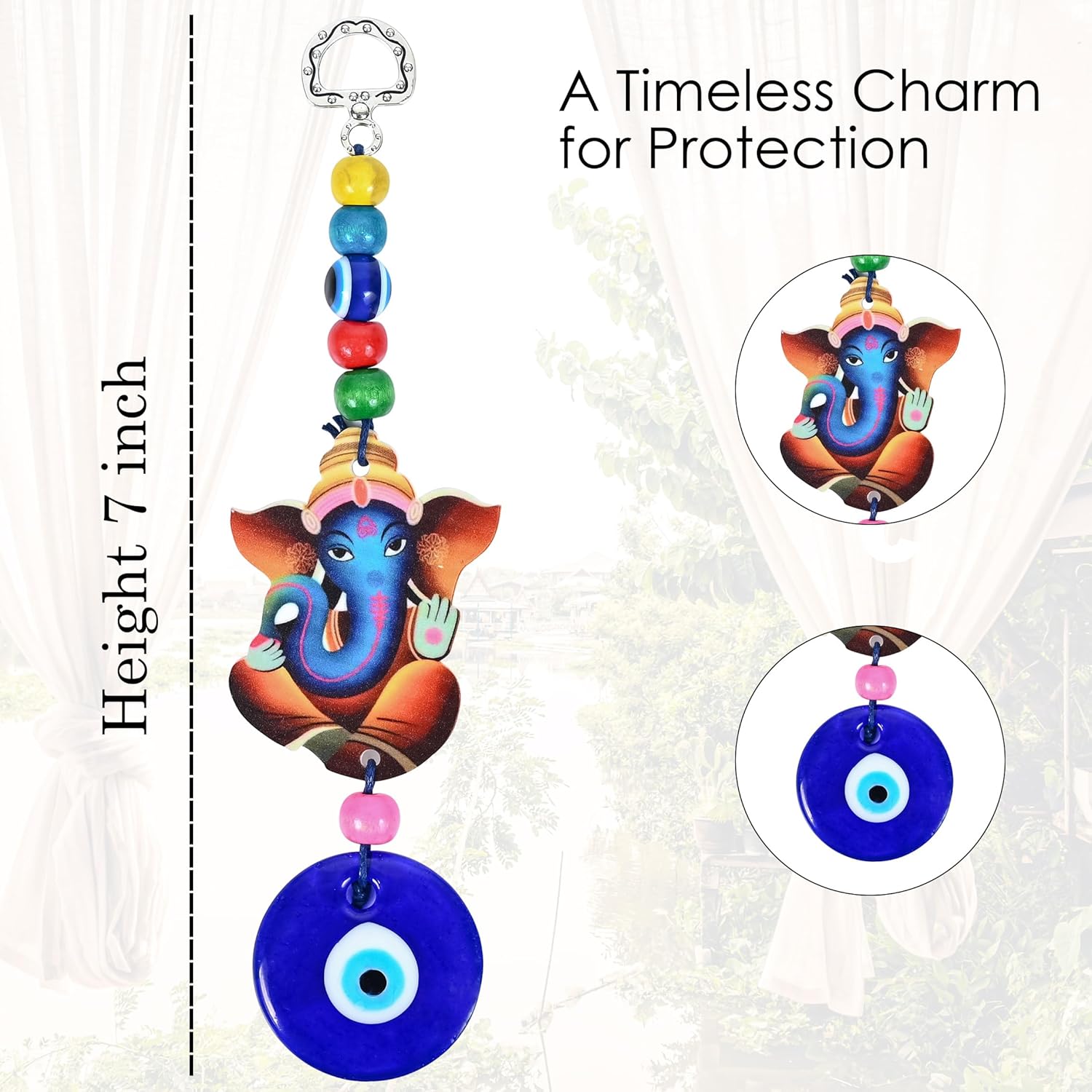 ZAICUS Evil Eye Ganesha Showpiece with Nazar Dosh Nivaran Yantra – Handcrafted Good Luck Charm for Home, Office, Car & Business | Decorative Amulet to Ward Off Negative Energy - Image 3
