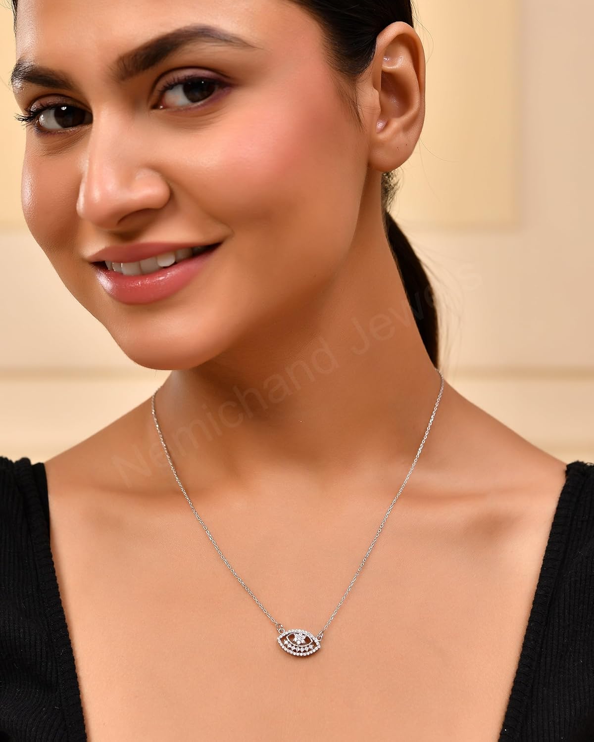 NEMICHAND JEWELS 925 Sterling Silver Sparkling Evil Eye Pendant Chain Necklace for Women and Girls - Image 6