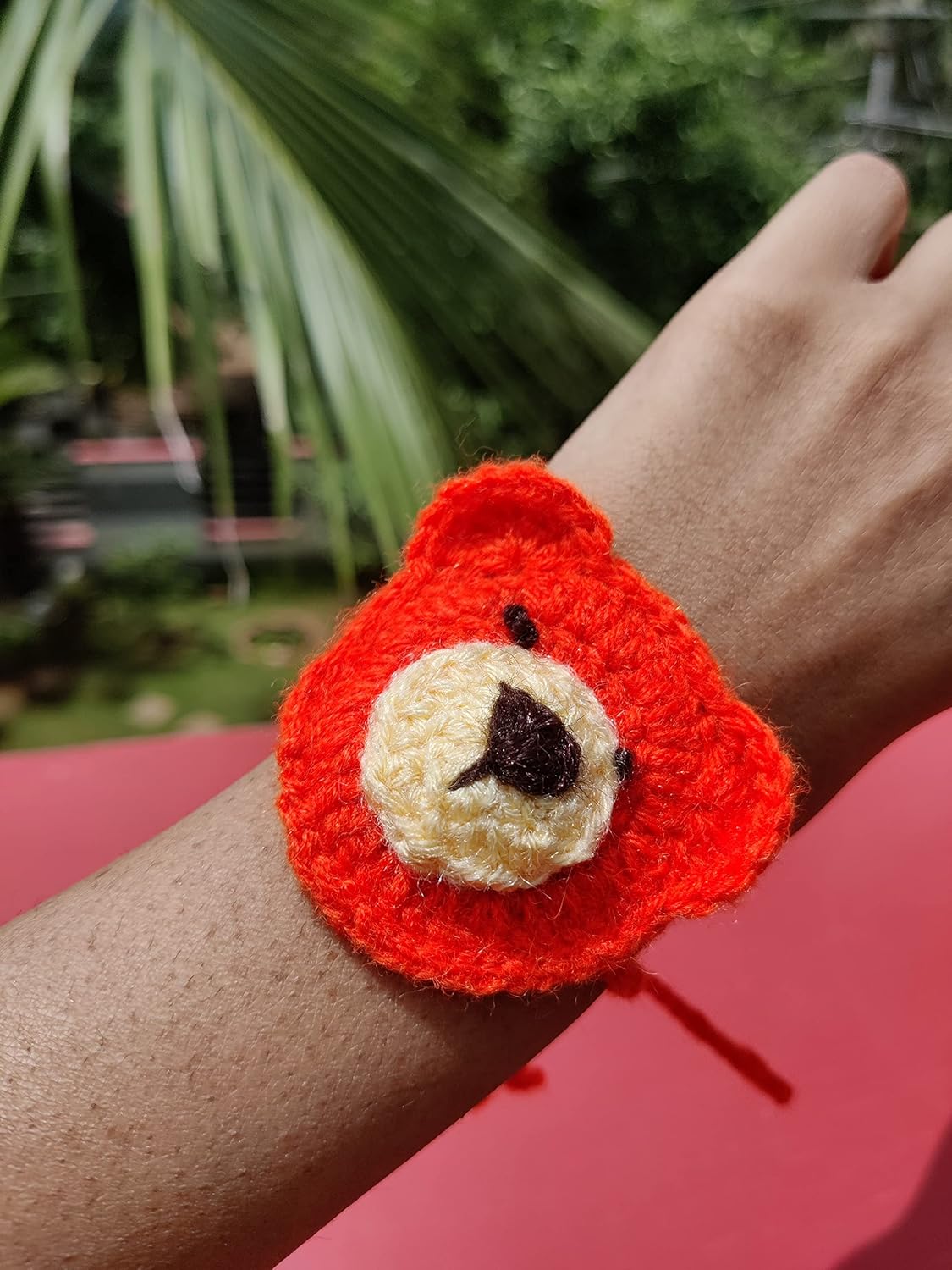 Kids multicolor evil eye, car and teddy rakhi set of 3 crochet rakhi bhaiya bhabhi rakhi gift set for rakhsha bandhan combo set with packed in fabric pouch with roli kumkum and chawal. Color may vary - Image 7