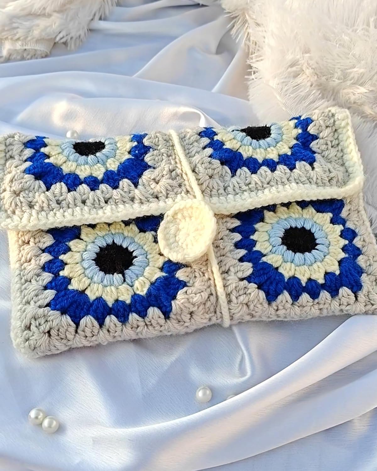 Knotsngifts Crochet Evil Eye Floral Book Sleeve - Image 2