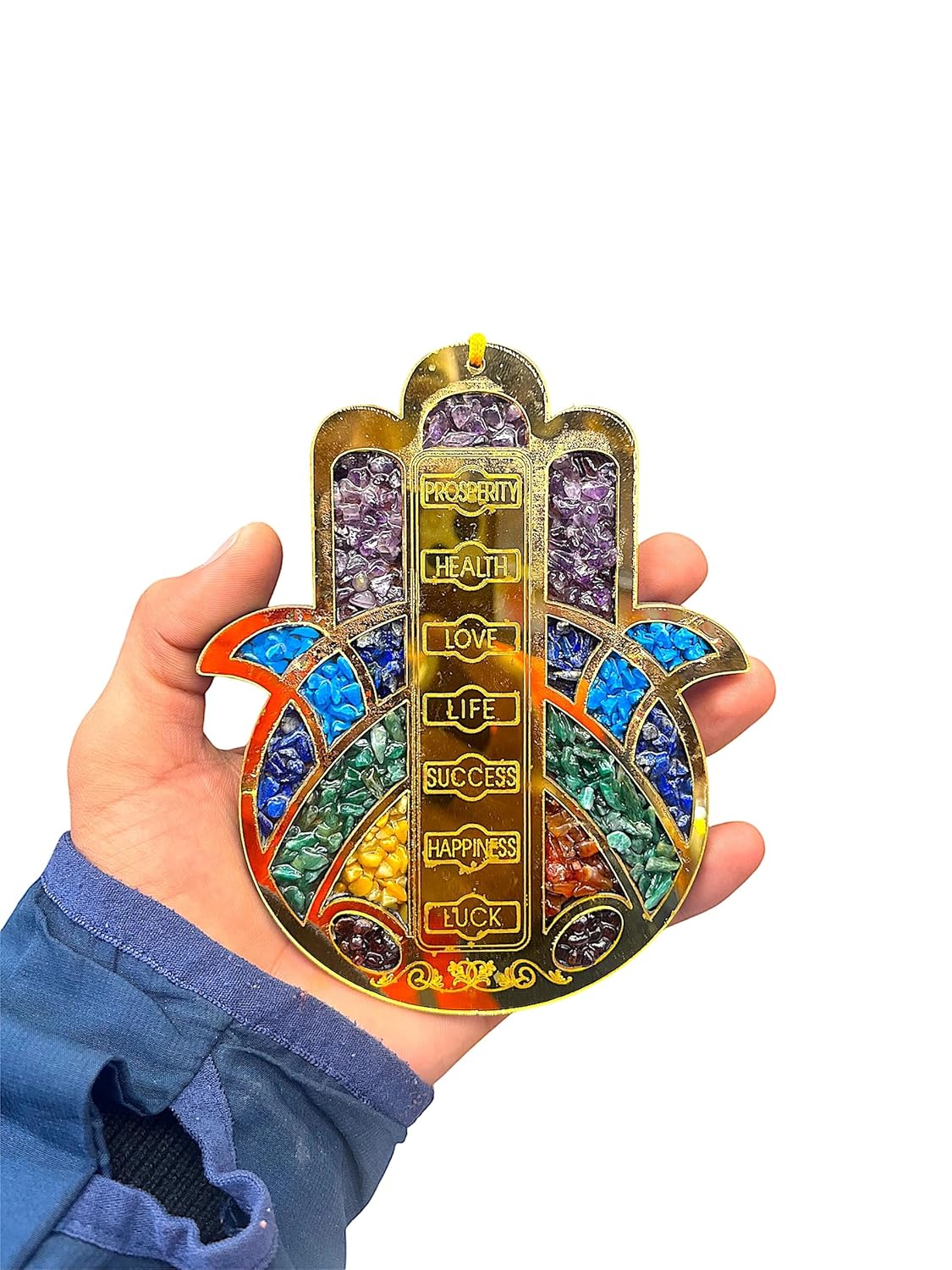 happiness hub Wooden Seven Chakra Hamsa Hand, Home Protection Charm, Decor, Charms, Turkish Nazar Decoration, Good Luck Charm, Wall Decor Amulet, Car Ornament - Image 3