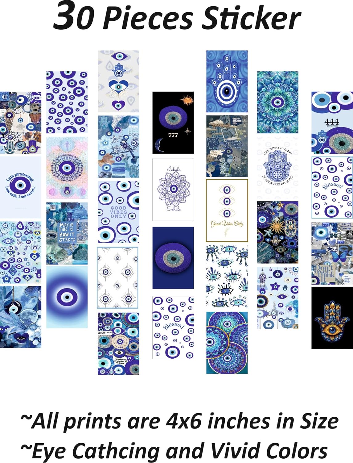 Hetshree Decor Evil Eye Aesthetic Peel-N-Stick Wall Collage Kit, Girl Room Decor, Dorm Decor, Photo Collage Kit, Wall Collage, 30 Piece Sticker Set, 4x6 inches - Image 4