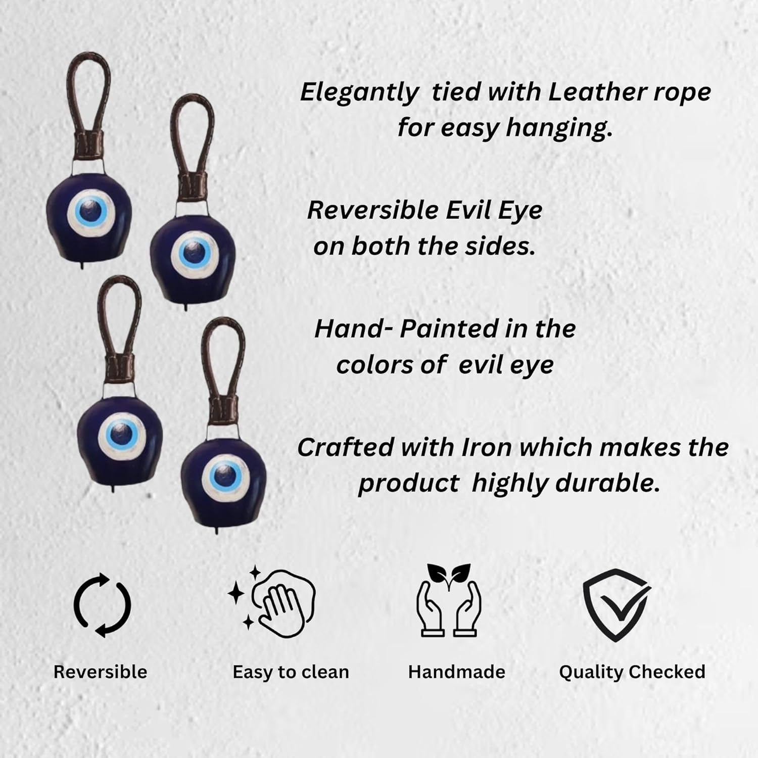 SALEBERATE Handmade Metal Cow Bell with Evil Eye Design – Unique Wall Décor for Charming Home Accents and Protection, Perfect for Hanging Display (Large, 2, Count) - Image 4
