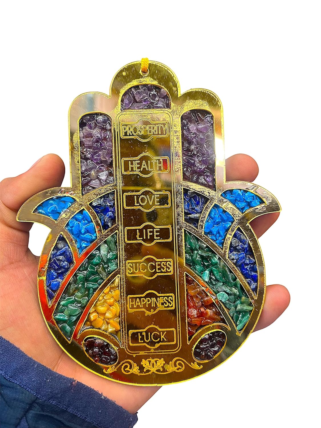 happiness hub Wooden Seven Chakra Hamsa Hand, Home Protection Charm, Decor, Charms, Turkish Nazar Decoration, Good Luck Charm, Wall Decor Amulet, Car Ornament - Image 6