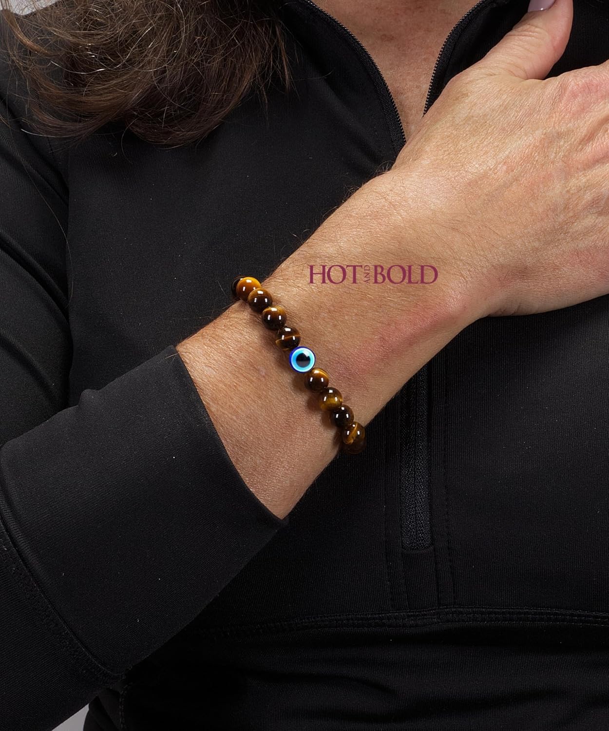 Hot And Bold Unisex-Adult Natural Stone Bead Evil Eye Couple Combo Bracelet Set With Certificate - Embrace Harmony, Protection, And Positive Energy Together (Tiger Eye & Black Agate) - Image 4