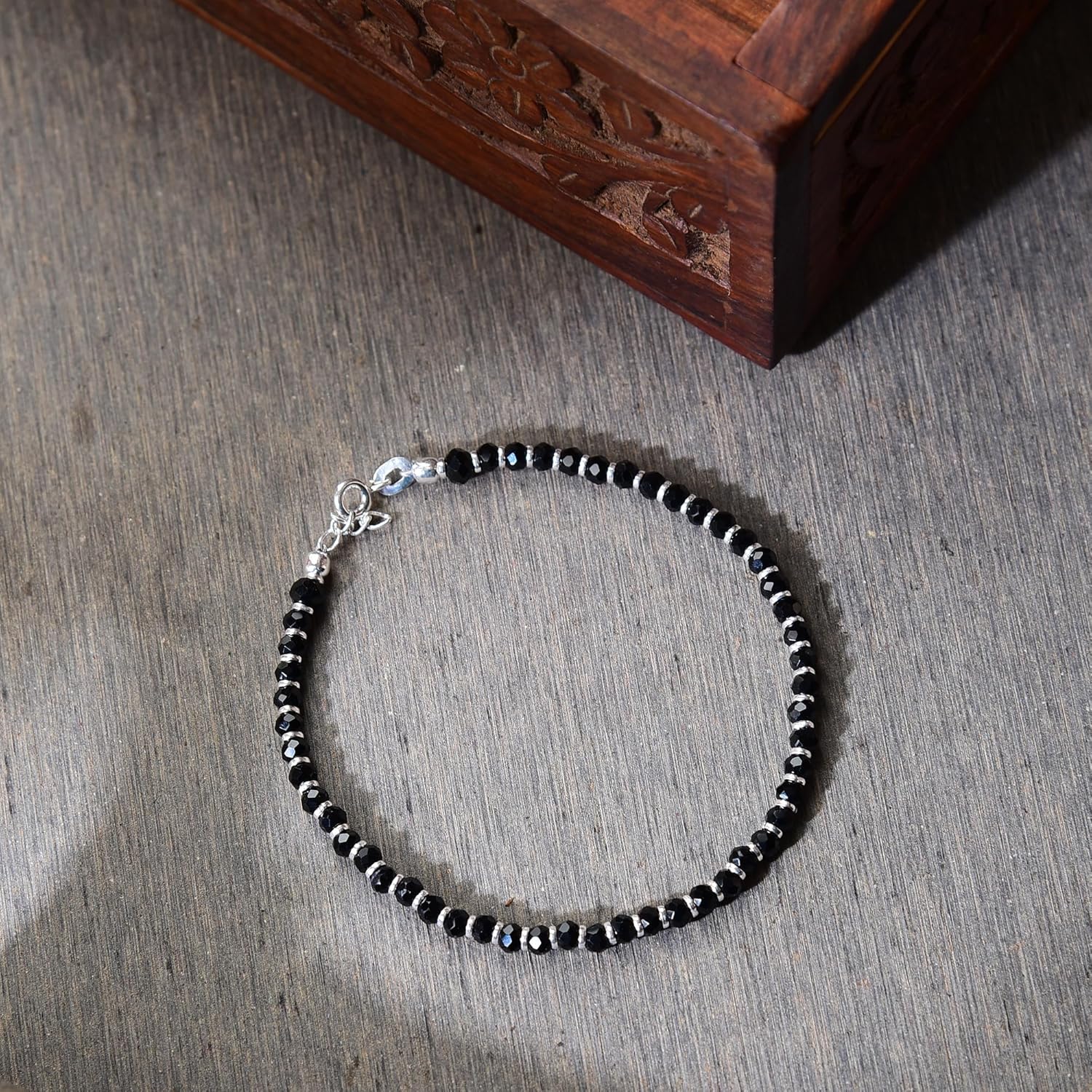 DHRUVS COLLECTION Exclusive 925 Sterling Silver Nazariya Bracelet With Black & Silver Beads for Boys, Men, Girls And Women - 8 Inches - Image 3