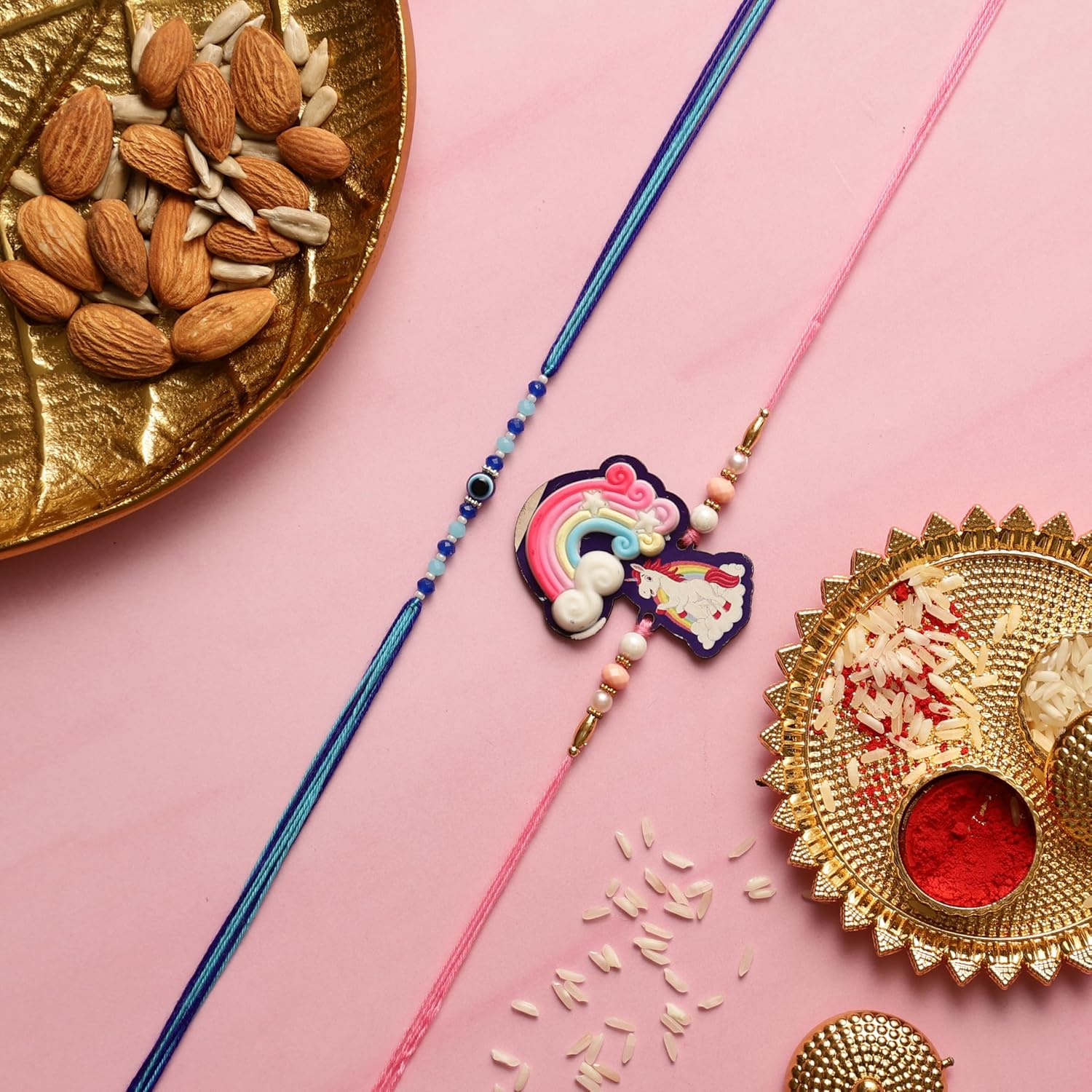 PURESTORY Set of 2 Unicorn & Evil Eye Kids Rakhi with Roli Chawal | Rakhi for Girls & Boys | Adjustable Designer Rakhis Bracelet | Raksha Bandhan Gift Combo for Children - Image 4