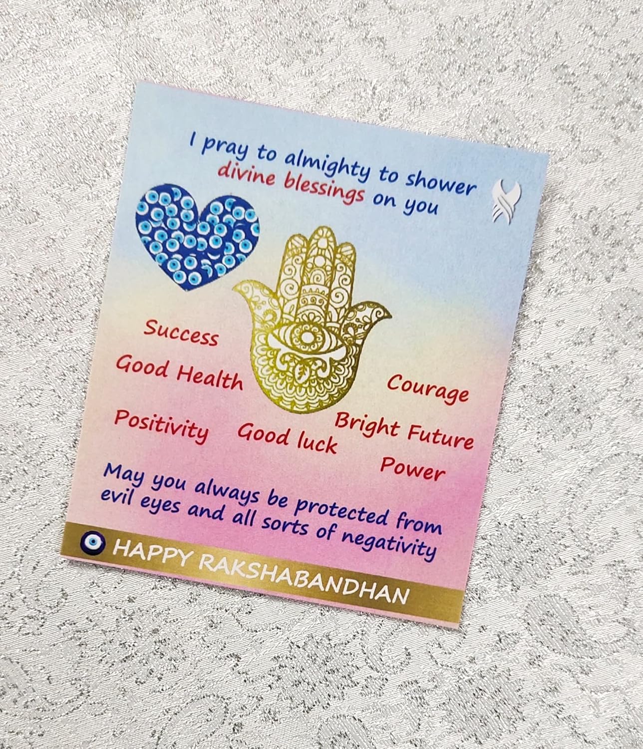 SAFFRON SHADES Premium & Elegant Evil Eye Rakhi Bracelet with Brass Beads for Brother Sister Bhabhi | Good luck, Protection, Nazariya | Greeting Card, Roli Chawal & Gift Potli Bag - Image 6
