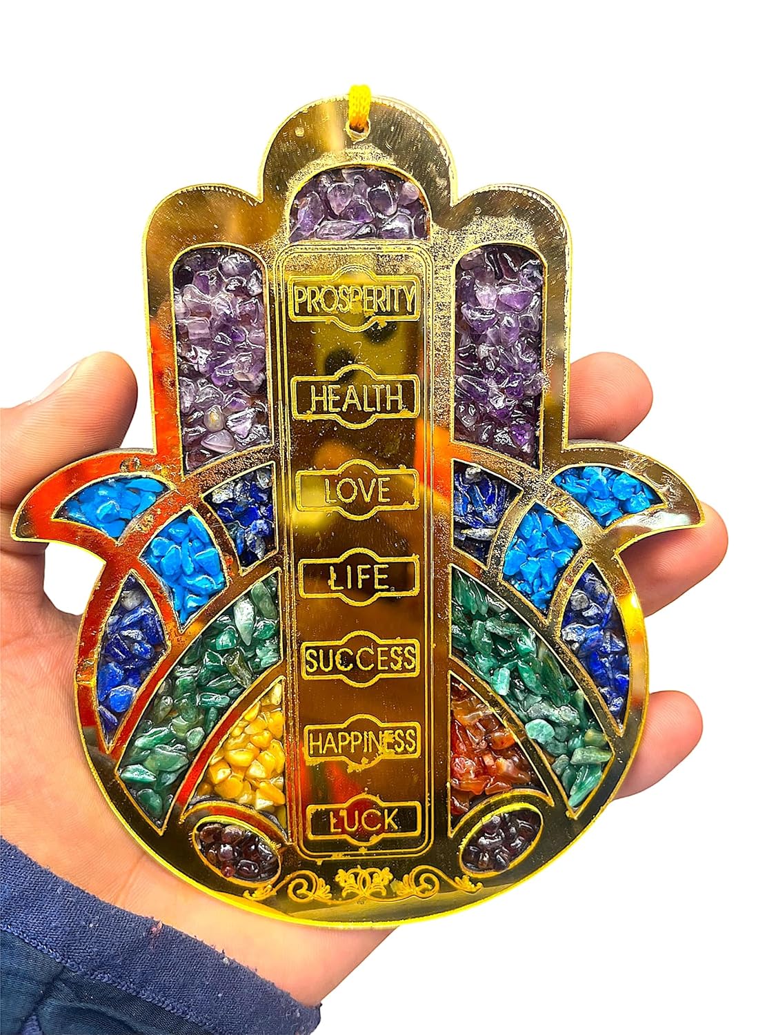 happiness hub Wooden Seven Chakra Hamsa Hand, Home Protection Charm, Decor, Charms, Turkish Nazar Decoration, Good Luck Charm, Wall Decor Amulet, Car Ornament - Image 5