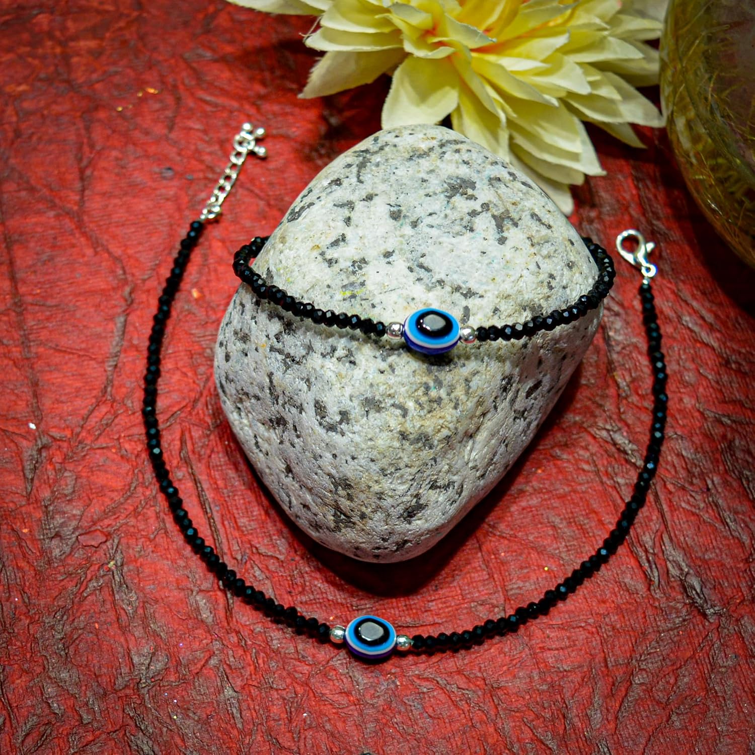 JEWELOPIA Evil Eye black bead single Line Anklets Payal for Women and Girls - Image 3