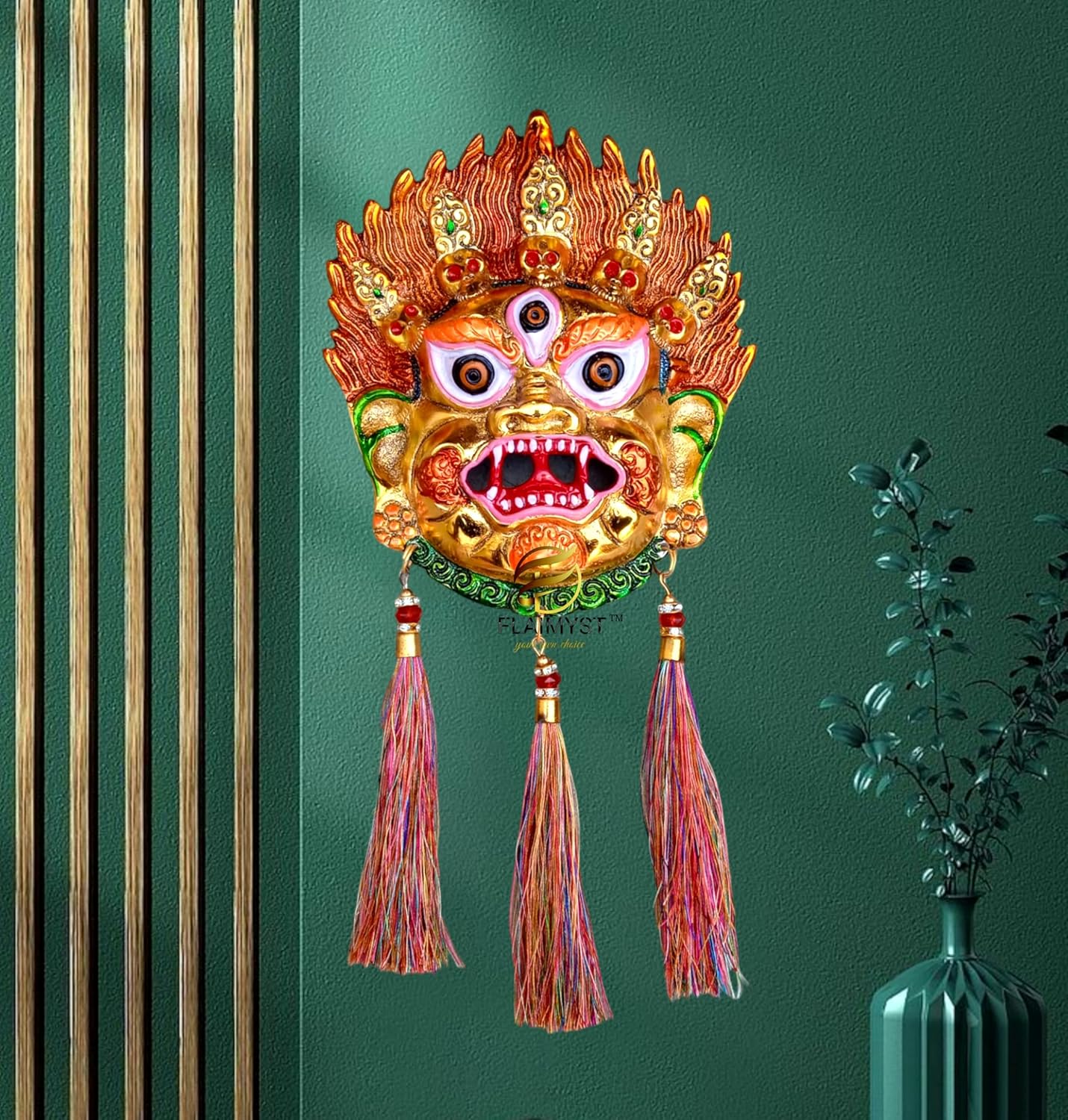 FLAIMYST Kirtimukha for Home Door in Aluminium Metal, Kirtimukha Wall Hanging for Home Decor, Nazar Battu Vastu & Traditional Indian Decor (Gold Multi) - Image 2