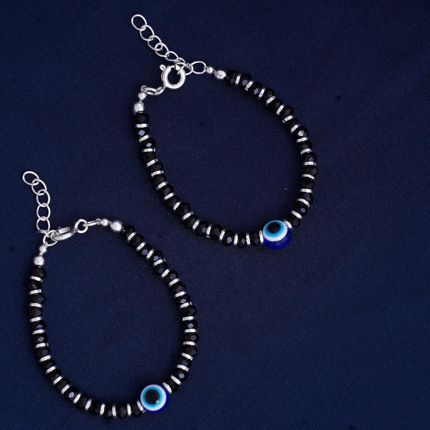 Nemichand Jewels 925 Sterling Silver Evil Eye Black Bead Crystal Nazariya Bangle/Bracelet For New Born Baby Boys and Girls - Image 3
