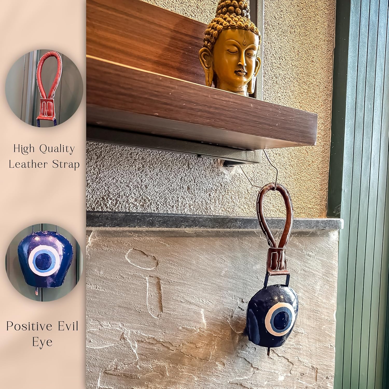 SALEBERATE Handmade Metal Cow Bell with Evil Eye Design – Unique Wall Décor for Charming Home Accents and Protection, Perfect for Hanging Display (Large, 2, Count) - Image 5