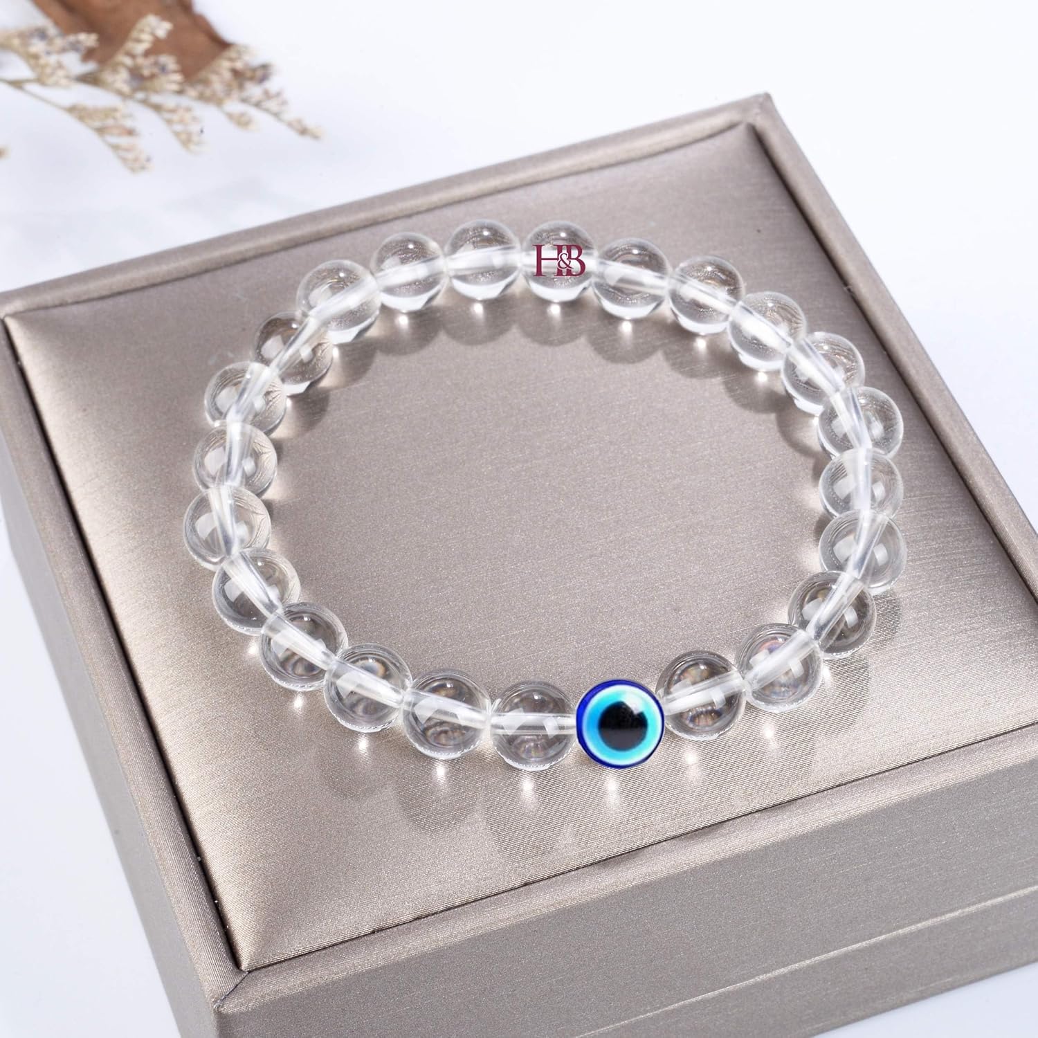 Hot And Bold Unisex-Adult Natural Gemstones Reiki Healing Bracelet With Evil Eye Beads - Authentic Certified Healing Stone Jewelry (Clear Quartz Clarity Guardian Bracelet) - Image 3