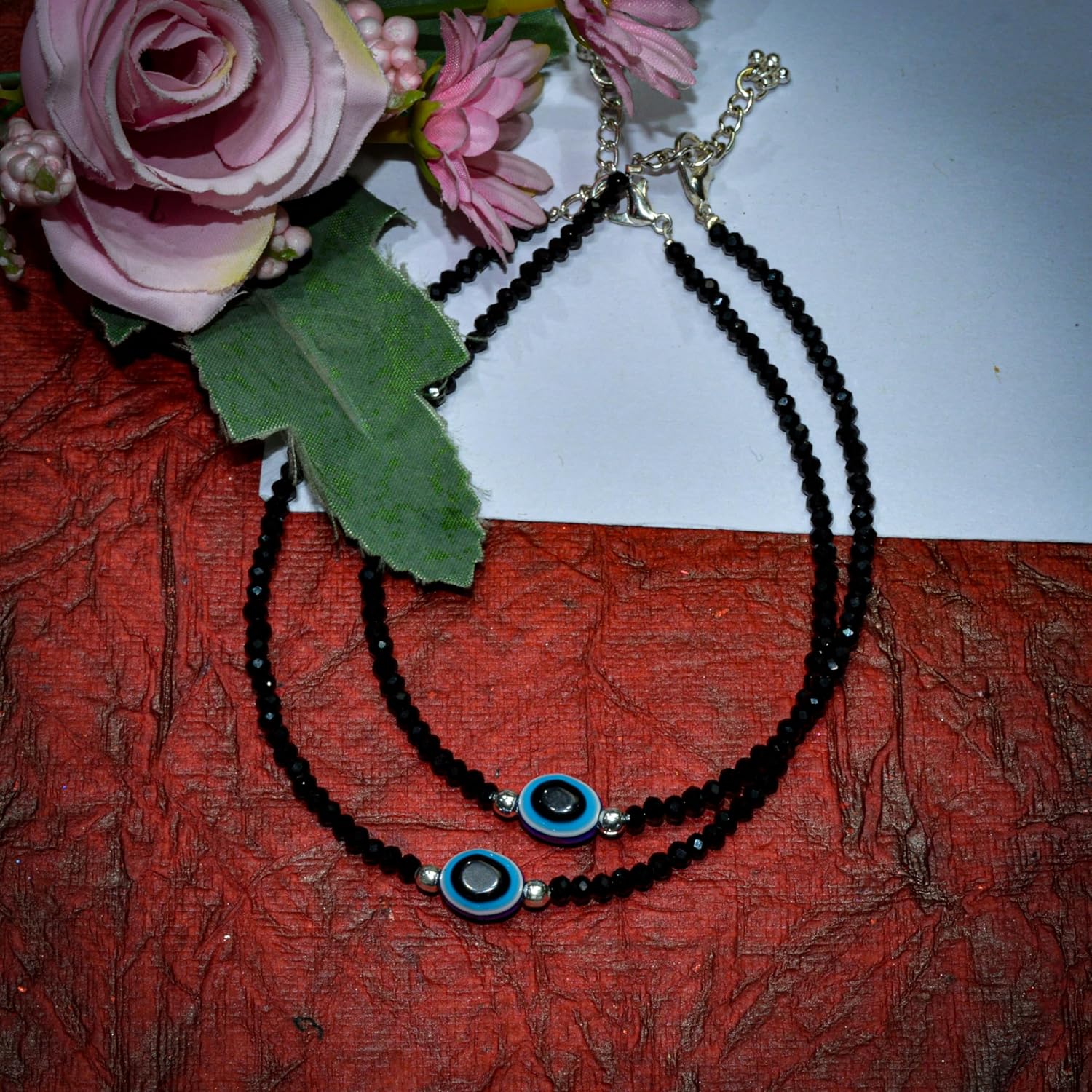 JEWELOPIA Evil Eye black bead single Line Anklets Payal for Women and Girls - Image 4