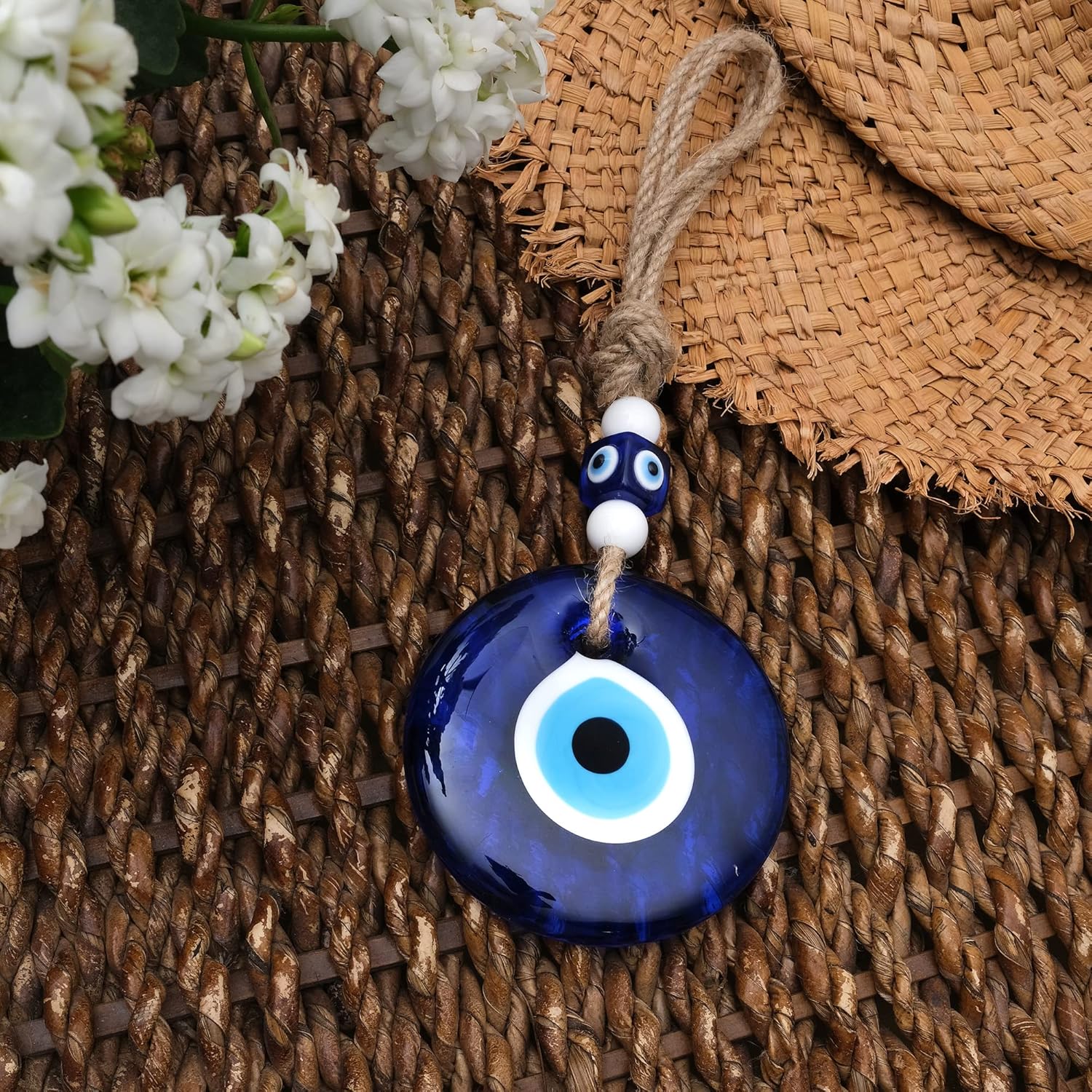 BCS Blue Evil Eye Decor Home Wall Hanging 3.5" Glass Handmade Turkish Nazar Amulet Good Luck and Protection Charm - Image 3