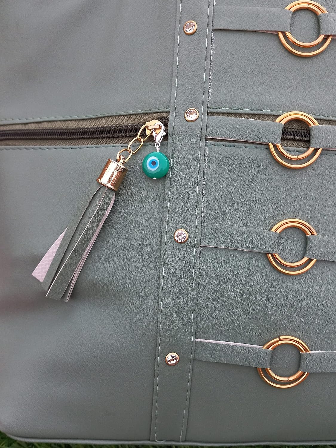 Evil eye charm, evil eye pendant charm, bag charm, purse charm, key charm, eye keyring, buggy charm, stroller charm, protection, nazar boncuk, dog tag, good luck evil eye charm (Sea Green) - Image 9
