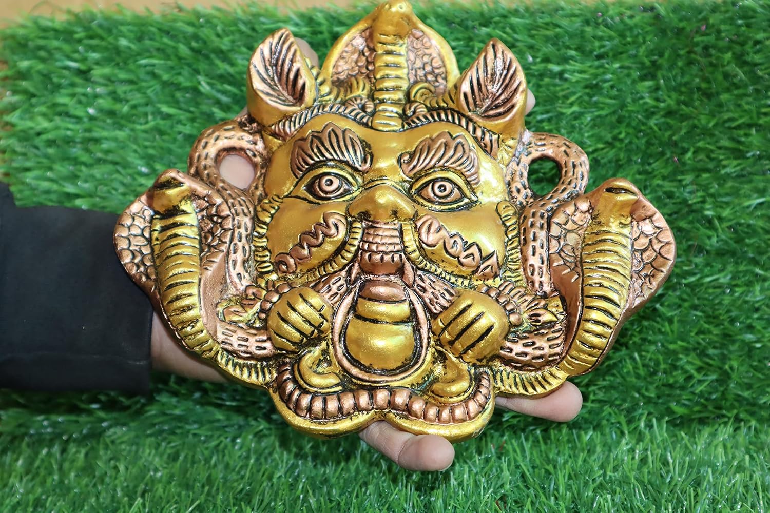 Salvus APP SOLUTIONS Exclusive Metal Nazar Battu Face Mask with Naag Wall Hanging for Evil Eye Protection Suitable ( Gold) - Image 10