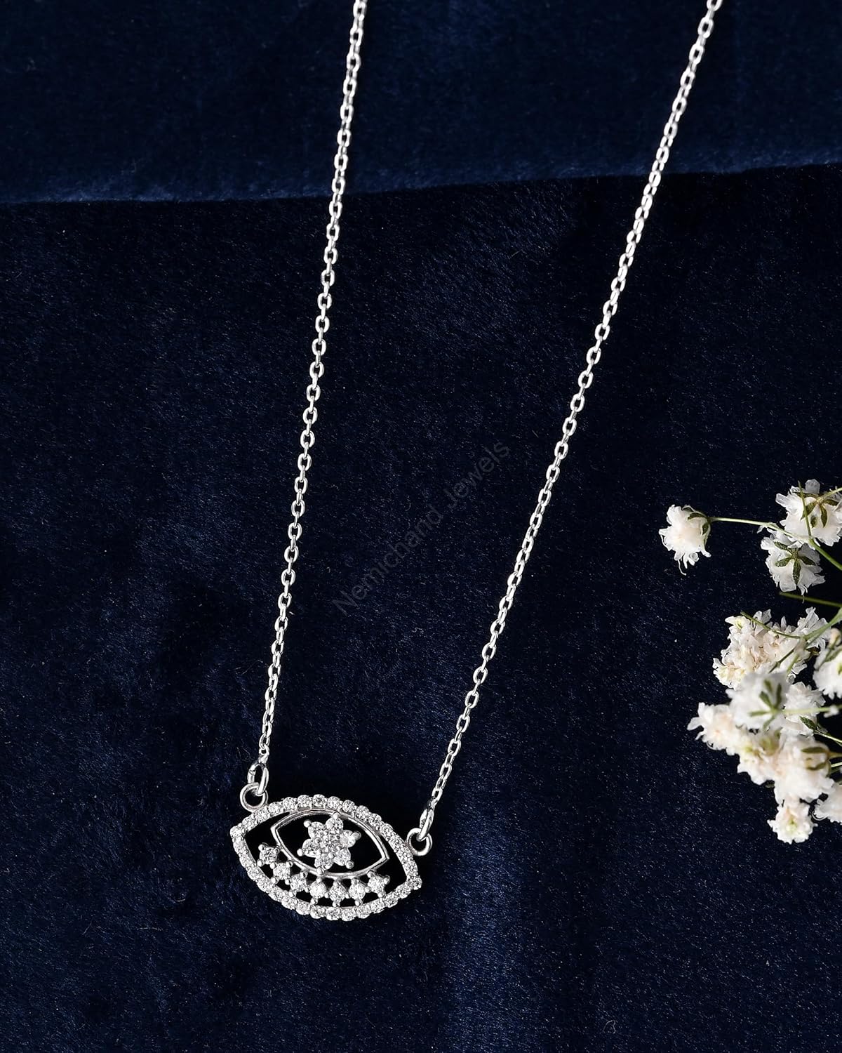 NEMICHAND JEWELS 925 Sterling Silver Sparkling Evil Eye Pendant Chain Necklace for Women and Girls - Image 4