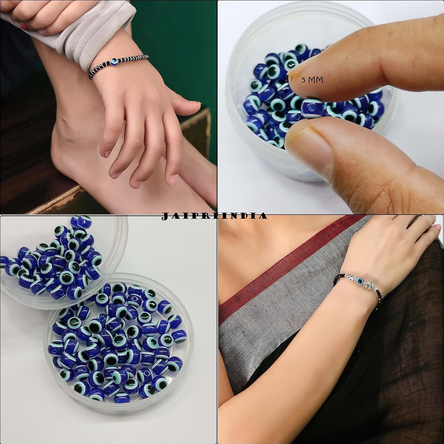 Jaipri Navy Blue Round Acrylic Nazar Evil Eye Beads for Jewellery Making, Bracelet, Necklace, DIY, Crafts Work (20 PCS, 5 mm) - Image 7