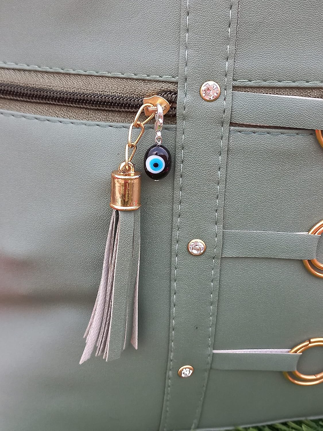 Evil eye charm, bag charm, purse charm, buggy charm, stroller charm, protection, nazar boncuk, dog tag, Silver evil eye pendant, zipper pull (Black) - Image 5