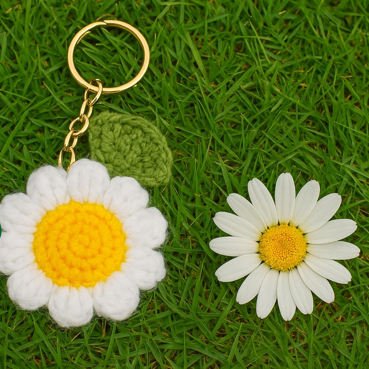 Mirha's Touch Hand Made Crochet Flower Keychain | Sunflower & Daisy Flower Crafted Keychain | Keychain For Bike, Car, Handbags - Image 7