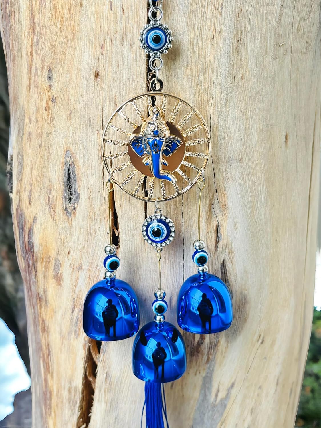 WS Evil Eye Wind Chime With 3 Bells for Home & Office - Brings Positive Vibes & Removes Negative Energy | Wall Hanging (Ganesh Ji) - Image 2