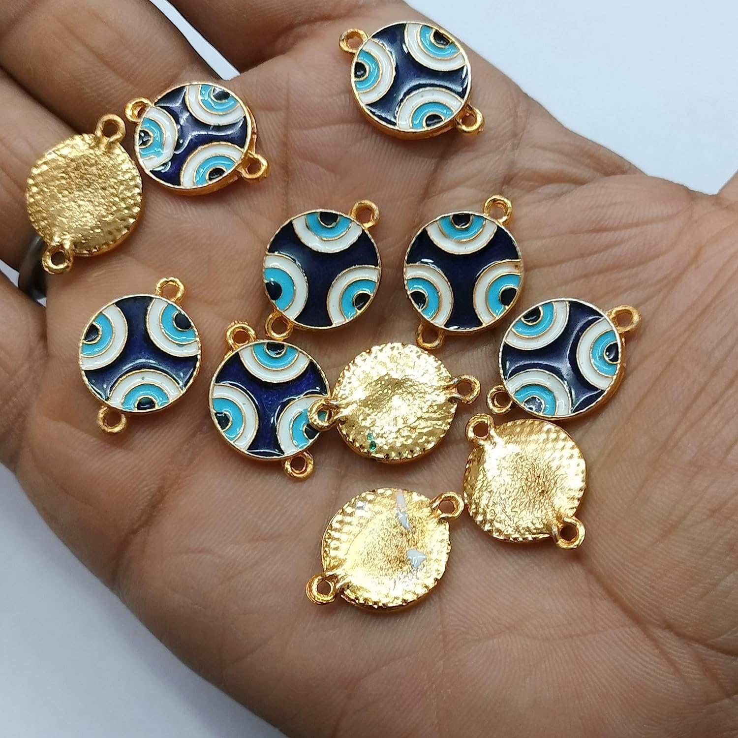 Jaipri Navy Blue Evil Eye Charms, Connectors, Findings for DIY Necklace Bracelet Jewellery and Rakhi Making (22x16mm 8 PCS) - Image 4