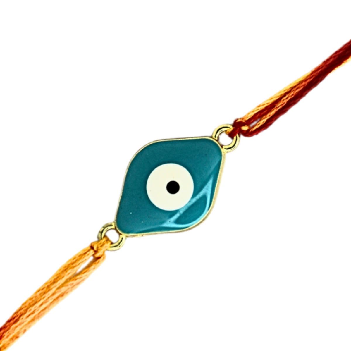 JWELLA Evil Eye Rakhi with Quirky Raksha Bandhan Card, Roli kumkum Chawal & Decorative Pooja Thali (18cm) | Rakhi Combo with Fun Card - Image 5