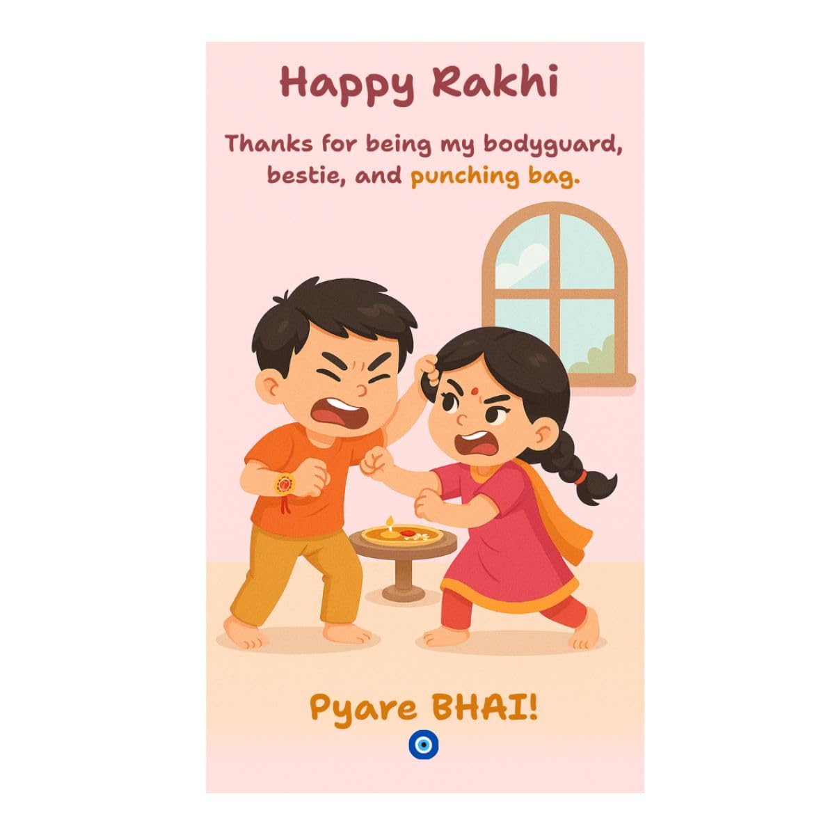 JWELLA Evil Eye Rakhi with Quirky Raksha Bandhan Card, Roli kumkum Chawal & Decorative Pooja Thali (18cm) | Rakhi Combo with Fun Card - Image 9