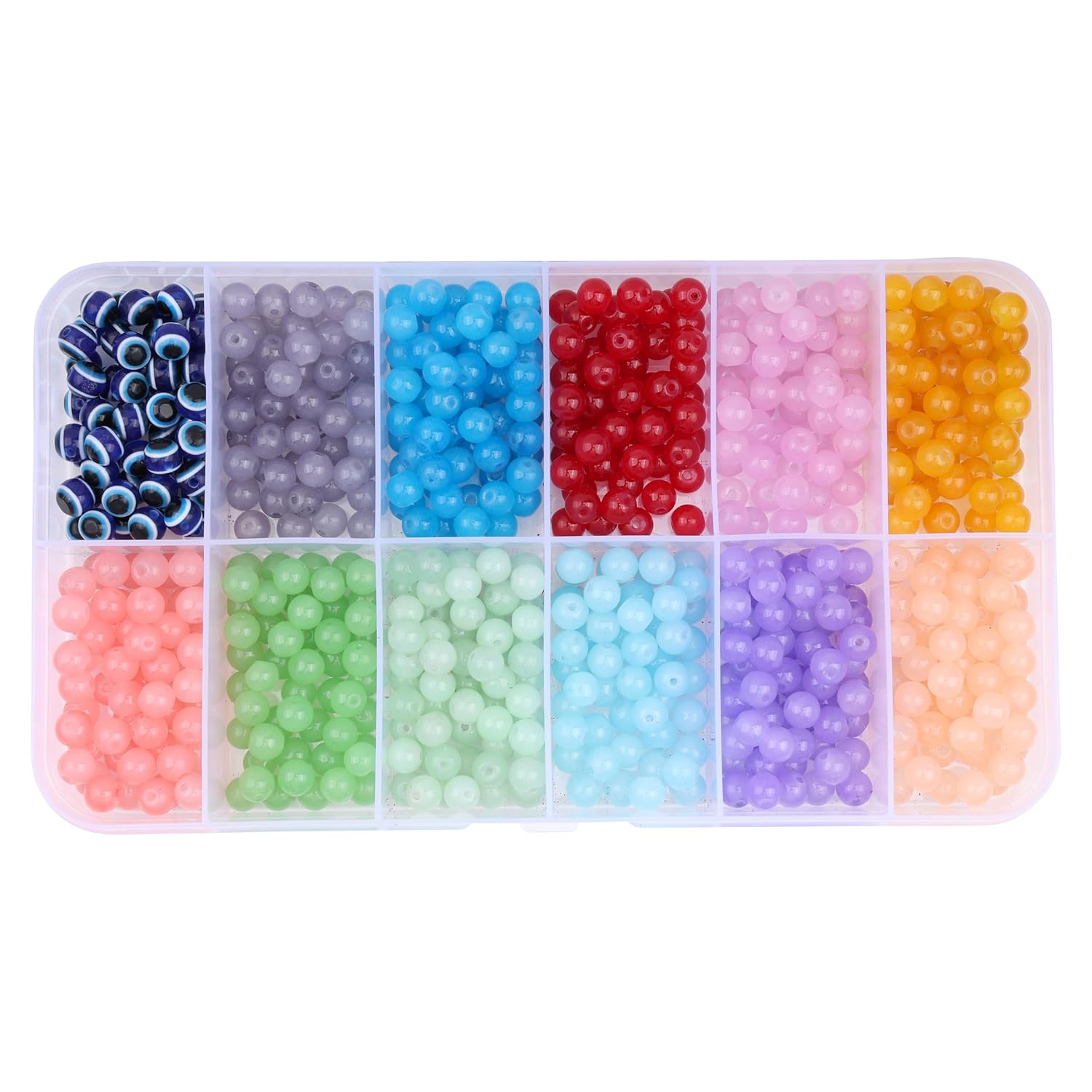 Ambitieux Kids Craft Box DIY Bracelet & Necklace Making Kit - 750+ Glass Beads (11 Colors), Evil Eye Beads, Thread Cutter, Elastic Thread, Jute Bag - Image 8
