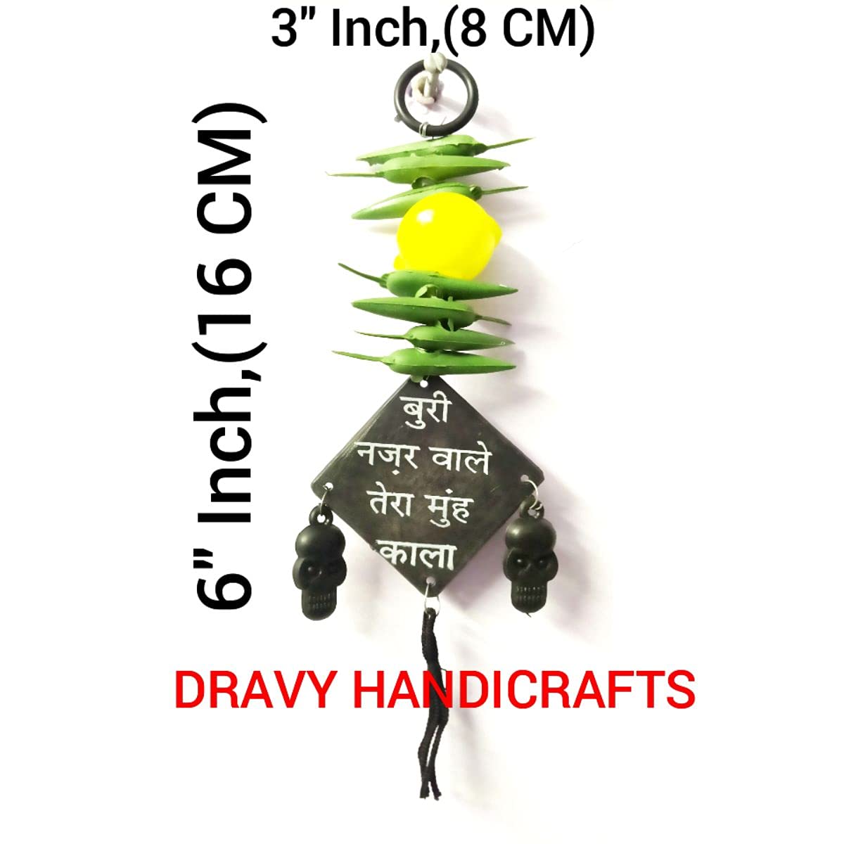 DRAVY HANDICRAFTS Nazar Battu Nimbu Mirchi Evil Eye Protector - Mahakal Face Plastic Mask Wall Hanging Nazar Suraksha Kawach Drishti Kavach for House Entrance, Office, Shops, Truck, Car(Set Of 2 Unit) - Image 4