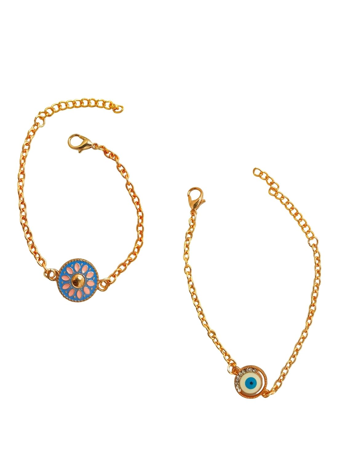 9blings Set Of 2 Gold Plated Evil Eye Bracelet|Navy Blue Bracelet For Women| Bracelet Combo Set For Girls - Image 2