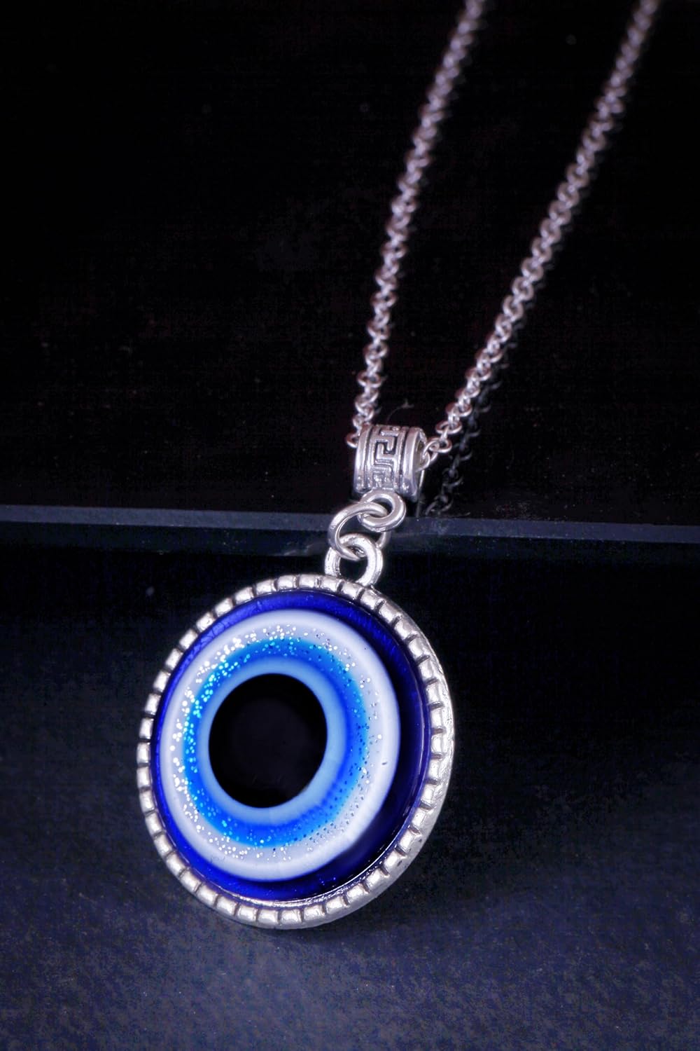 Amaal Evil eye Chain Pendant for Men Black Silver Necklace for Boys Mens boyfriend gents Boy girls Women Unisex Stainless Steel platinum Chains Locket Valentine Titanium Stylish Pendant-A413 - Image 3