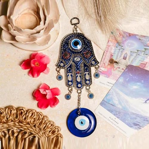 All in ONE WAREHOSUE Hamsa Hand Evil Eye: Enhance Health & Success for Your Home or Office Decorative Showpiece - 25 cm (Metal, Blue) - Image 6
