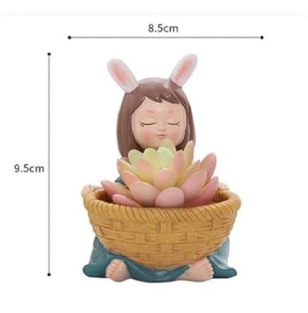 J L Arts | Handcrafted Murti Basket Cat Idol Decorative Statue Figurine | Home Decor Gifts | Sky Blue-Yellow | Sitting with Face one Eyes Close with Basket in Hand & Tree | Design-48|Pack of 2 - Image 3