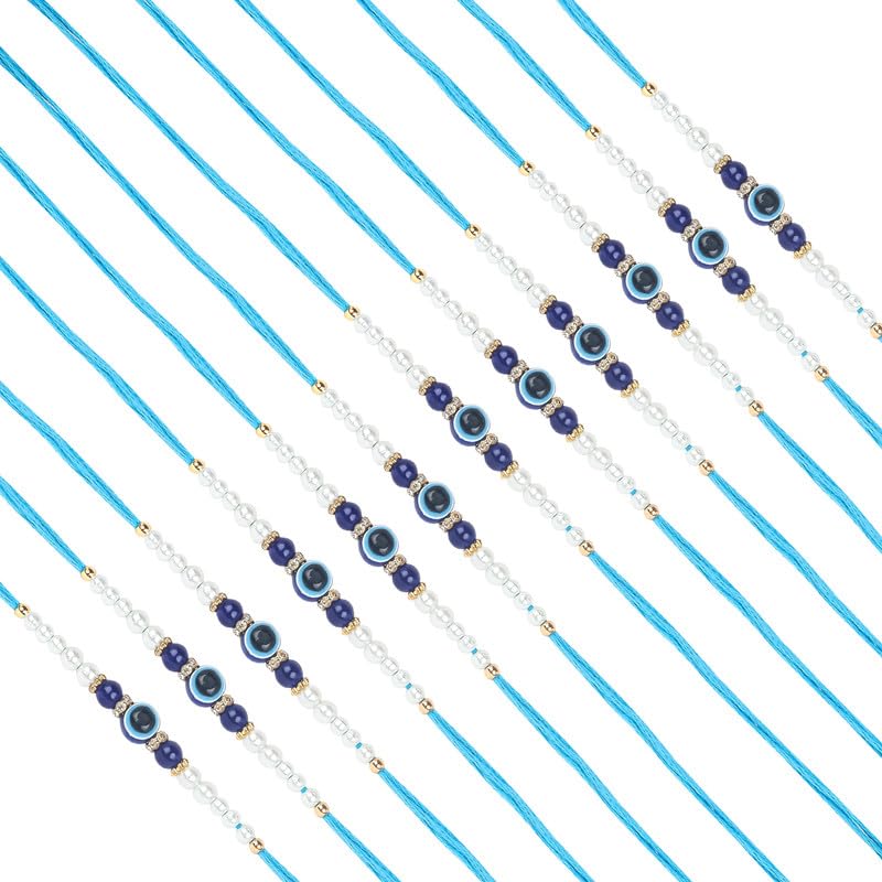 TANAIRA Rakhsha bandhan Rakhi for Brothers and Bhabhi| Designer Rakhi with Roli Chawal Pack| Gold Plated Designer Rakhis for Brother| Blue Colour Round Evil Eye Unique Rakhdi Set of 3|Rakhdee|Rakhee - Image 2
