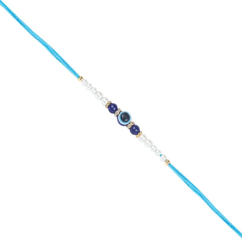TANAIRA Rakhsha bandhan Rakhi for Brothers and Bhabhi| Designer Rakhi with Roli Chawal Pack| Gold Plated Designer Rakhis for Brother| Blue Colour Round Evil Eye Unique Rakhdi Set of 3|Rakhdee|Rakhee - Image 6