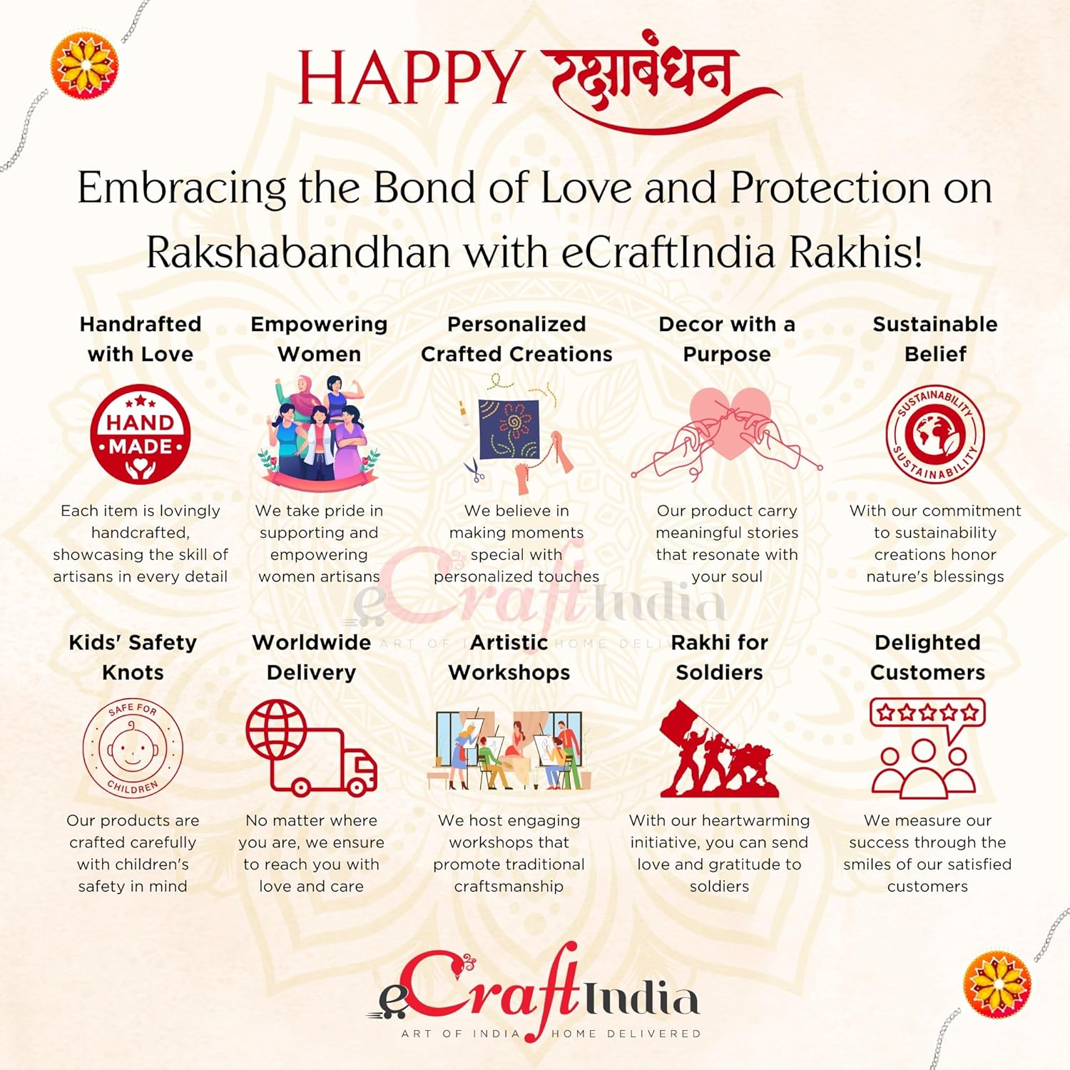 eCraftIndia Floral Diamond Rakhi with Roli Chawal Pack | Rakhi for Brother Bhaiya Bhai Bhabhi Kids - Image 5