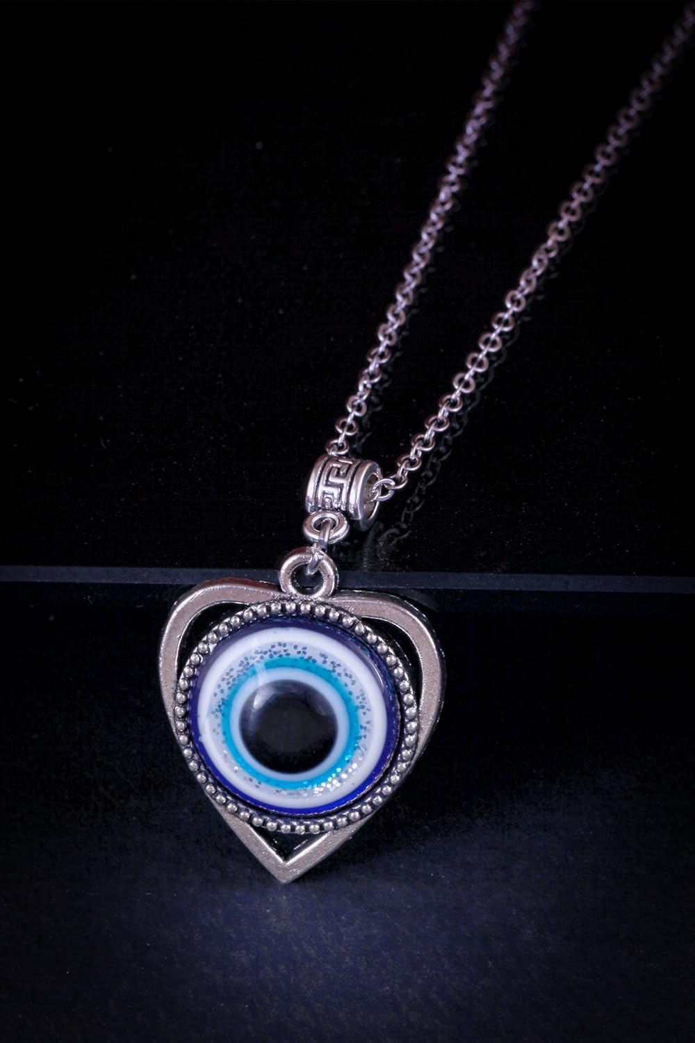 MEENAZ Evil eye Chain Pendant for Men Black Silver Boys Mens boyfriend gents Boy girls Women Unisex Stainless Steel platinum silver Necklace Chains Locket Valentine Titanium Stylish Pendant-410 - Image 3