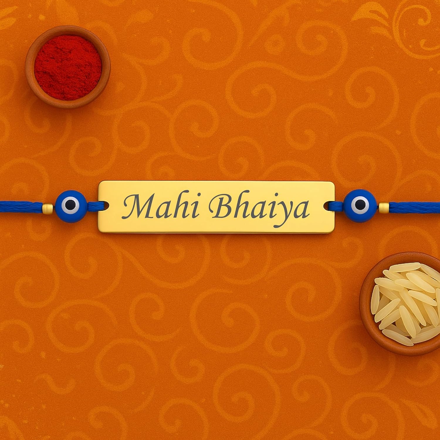 Personalized Name Rakhi Bracelet with Evil Eye Beads, Traditional Raksha Bandhan Gift for Brother, Blue Thread - Image 5