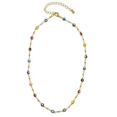 TAZZA Gold Multi Color Evil Eye Choker Necklace #HNN90721GDMT(LD26) - Image 2