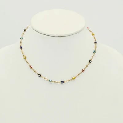 TAZZA Gold Multi Color Evil Eye Choker Necklace #HNN90721GDMT(LD26) - Image 3