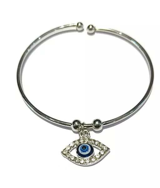 Evil Eye and Hamsa Hand Charm Bracelet Set, Adjustable Bangle with Blue Crystal Accents, Silver Tone For Women & girls Pack of 2 - Image 6