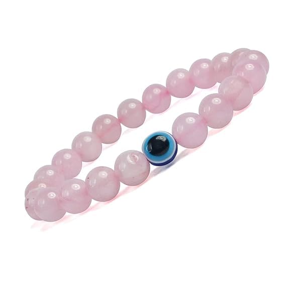 Rose Quartz Evil Eye Bracelet Attracts Love, Strengthen Relationship, Protection Reiki Crystal for Men & Women - Image 3