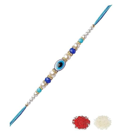 GIRLYZ ATTIRE Blue Eye Rakhi for Brother Set bracelet for brother Designer Rudraksha Raksha Bandhan for Bhaiya Bhabhi Rakhi multi designed(Pack Of - Image 2